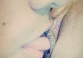 close up of boyfriend rubbing her clit with his tongue making a great pussy licking pic