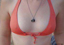 close up of tits in red bikini