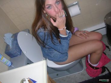 drunk teens peeing in bathroom is surprised and shocked