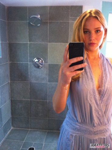 Jlaw leaked selfie in her sexy purple dress