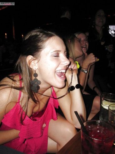 College girls gone wild and showing down blouse peek in shirt in night out