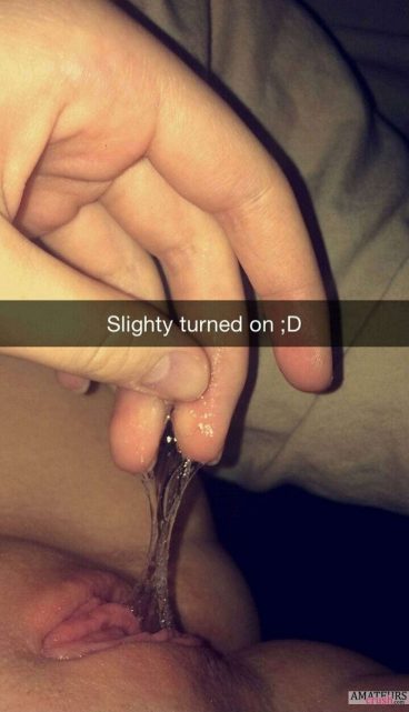 Sticky wet thick string of pussy juices in hot snapchat pussy pic
