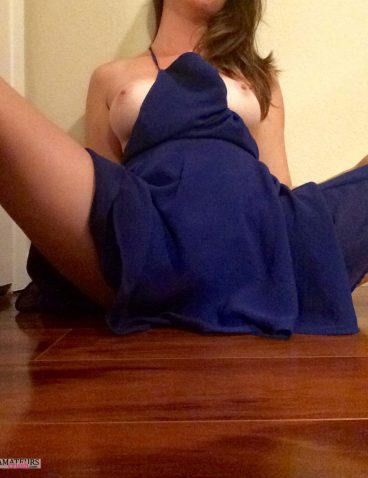 Tits out college girl in her blue sexy dress on the floor