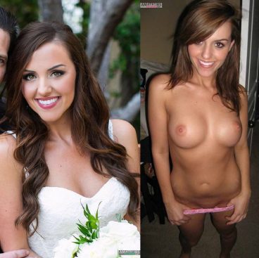 Bride dressed undressed pic showing her hot tits and peek in panties