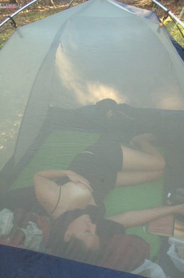 Camping babe sleeping in her tent with her tits out fail