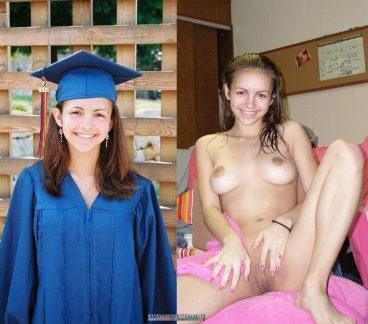 Graduated college girl in dressed and undressed picture