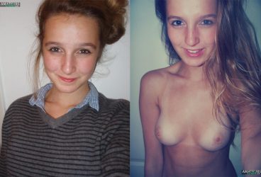 Young cute dressed undressed teen with her tits