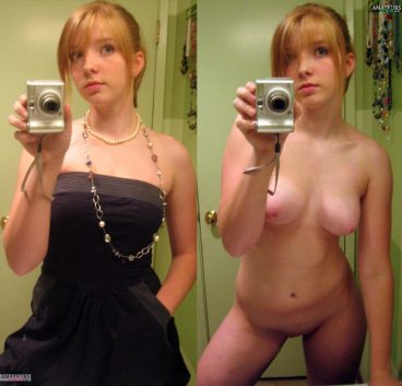 Dressed undressed torpedo tits and pink sexy nipples of redhead girl