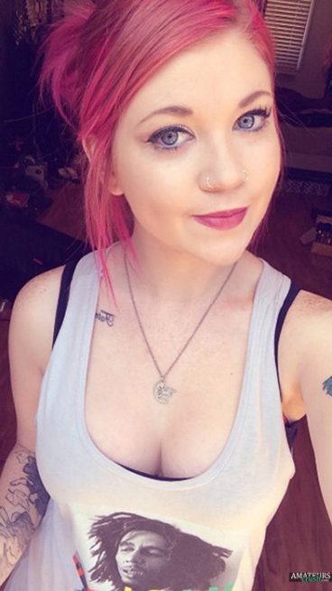 Sexy real natural hot ginger selfie in dyed pink hair