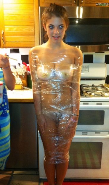 Naked teen party wrapped in foil nudes
