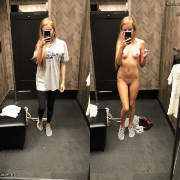 Blonde clothed teen selfies unclothed pic in dressingroom