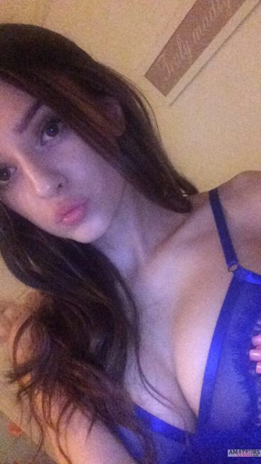 Sexy hot brunette amateur in blue lingerie leak nudes