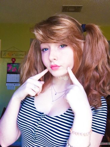 Lovely young sexy redhead teen dirtbagwife in striped shirt