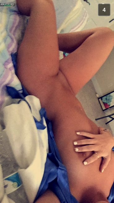Tasty hot blonde wife nudes selfie on bed showing her nipple