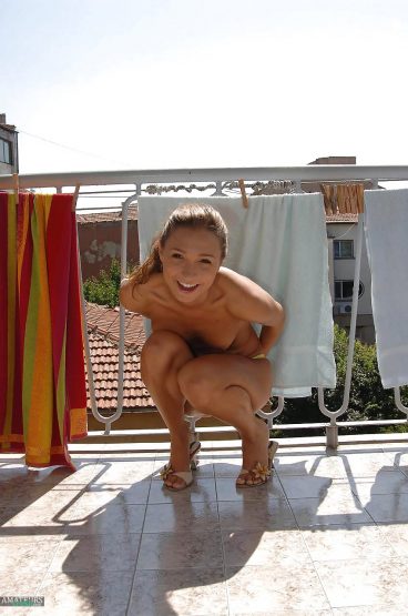 Cute shy girlfriend naked voyeur public roof
