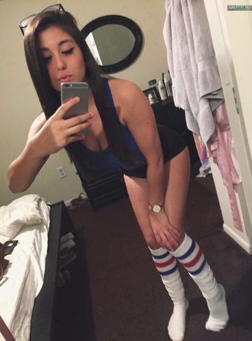 Very sexy teen college girl selfie while bent forward