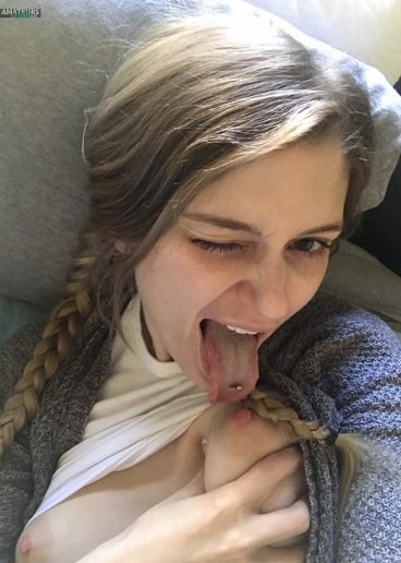 Pornstar Nadya Nabakova tits licking selfshot with braided hair