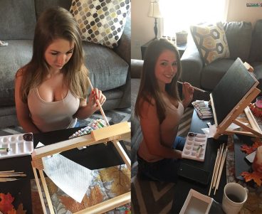 Creative sweet teen camgirl Lexi painting photo