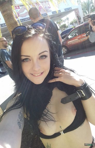 Tiny tits public street nipples out selfshot babe