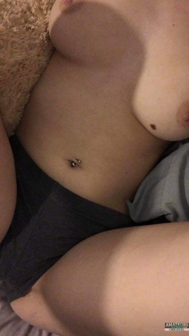 Real nude GF boobs selfie leaked on bed photo