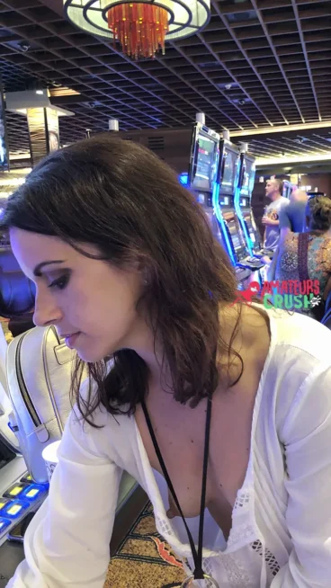 Rachel's public hard nipple peek in shirt casino naughty pic