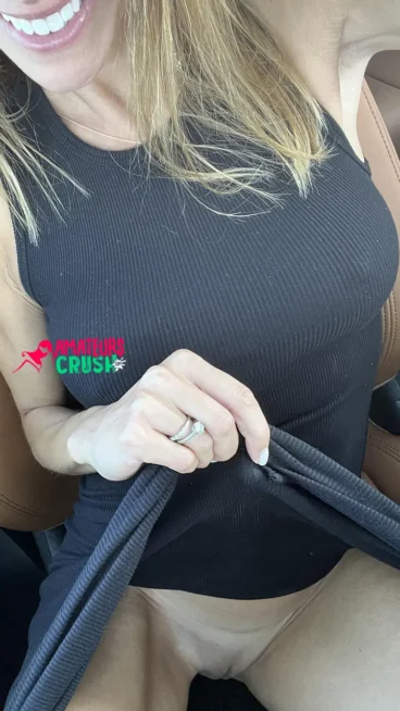 cute no panties MILF pussy upskirt tease