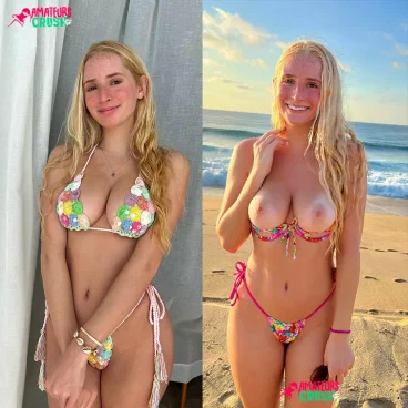 freckled cutey dressed and undressed bikini big boobs pic
