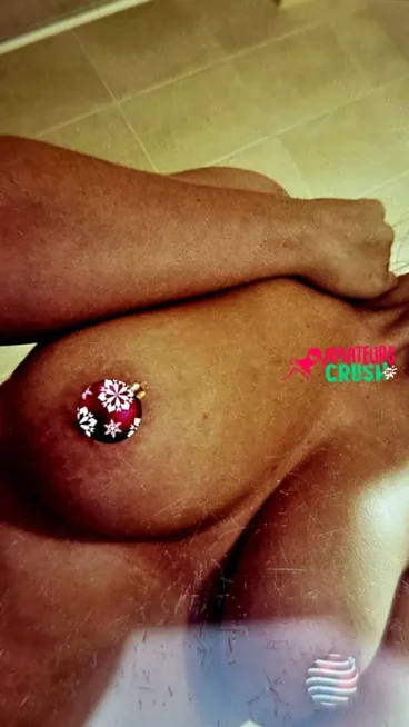 big naked Christmas tits of wife Laura exposed